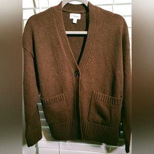 Brown Knit Cardigan Sweater